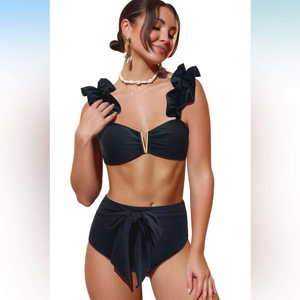 Sporlike Black Ruffle Bikini Sz M